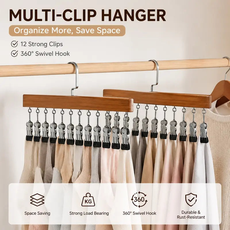Clip Hanger with 12 Clips 15.75 Inch Wood