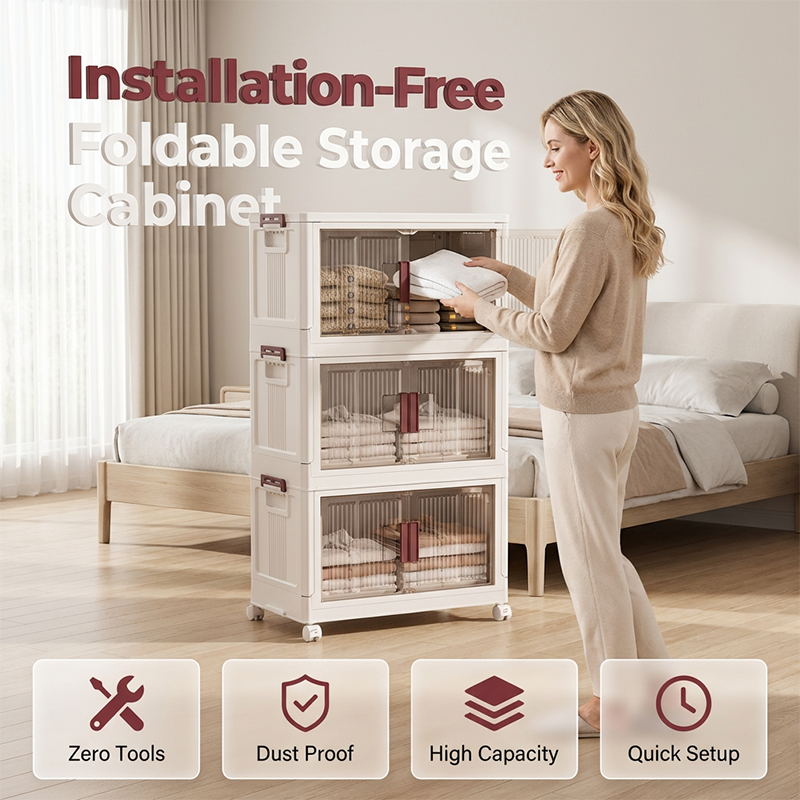 Collapsible Storage Cabinet with Magnetic Doors 1 to 3 Tier