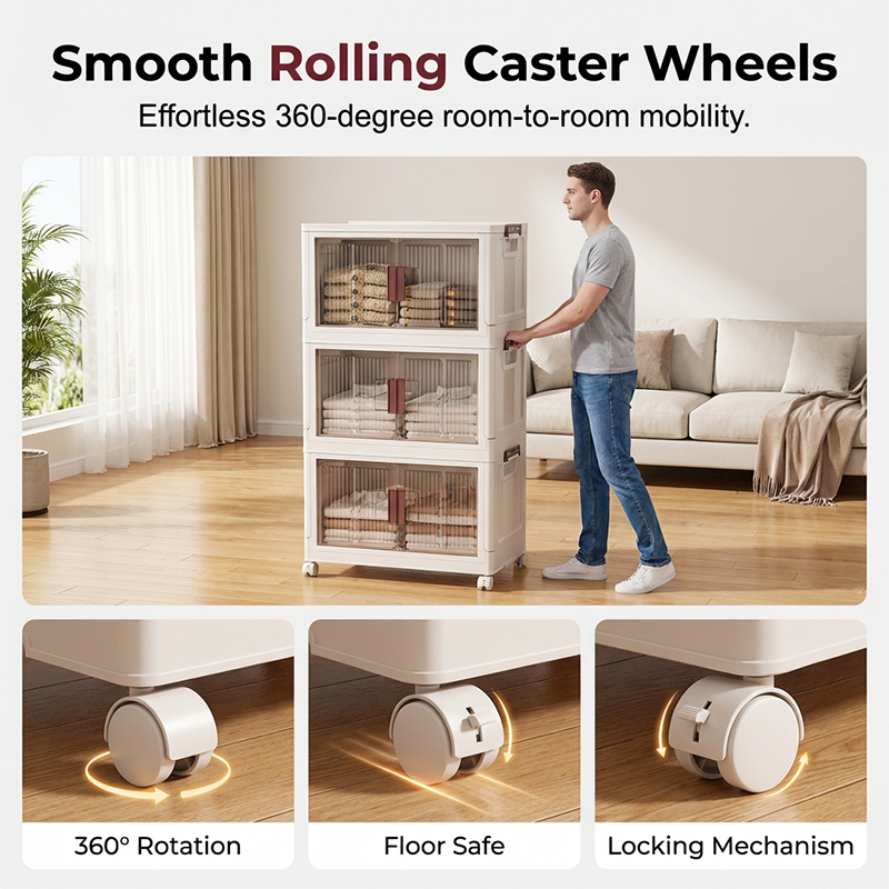 Collapsible Storage Cabinet with Magnetic Doors 1 to 3 Tier