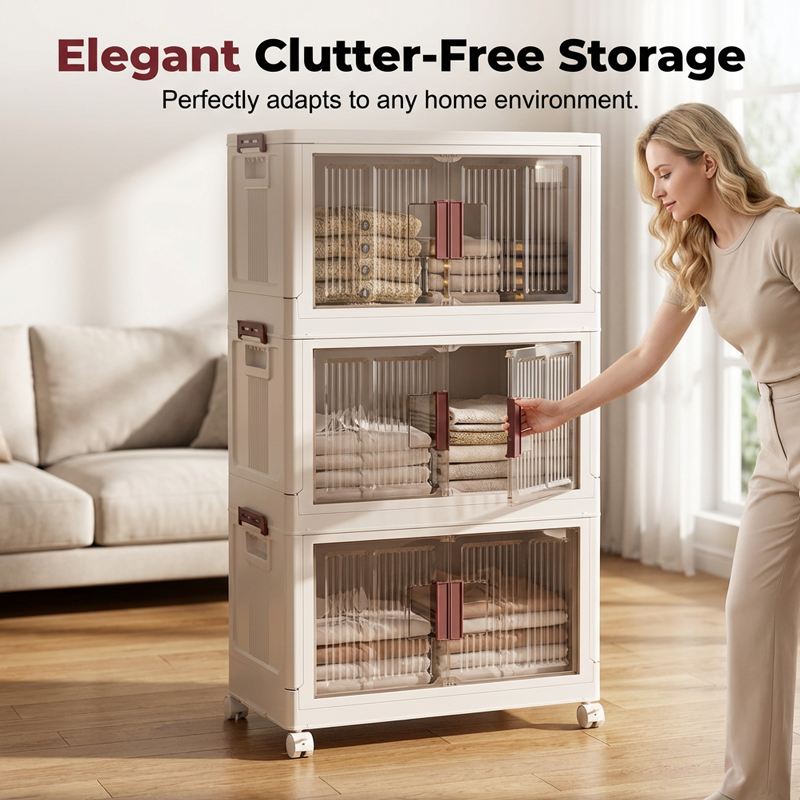 Collapsible Storage Cabinet with Magnetic Doors 1 to 3 Tier