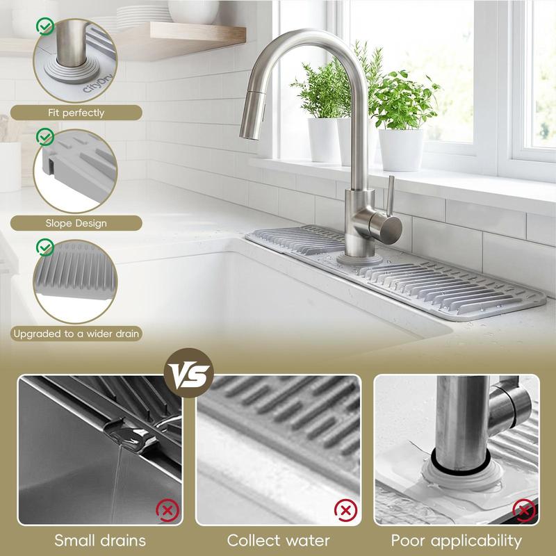 Faucet Splash Guard Mat Silicone 17.7 x 5.5 Inch