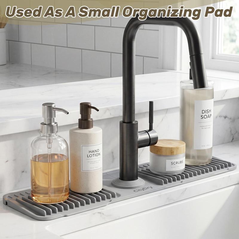 Faucet Splash Guard Mat Silicone 17.7 x 5.5 Inch