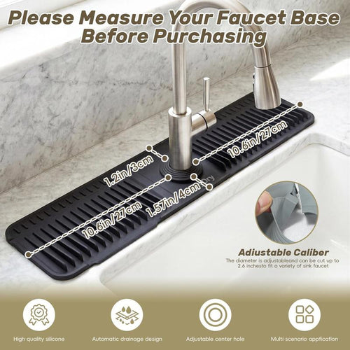 Faucet Splash Guard Mat Silicone 17.7 x 5.5 Inch