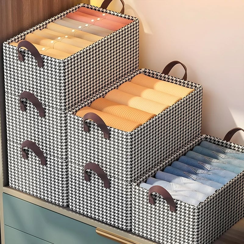 Jeans Organizer Foldable 15.7 x 11 x 7.9 Inch Houndstooth