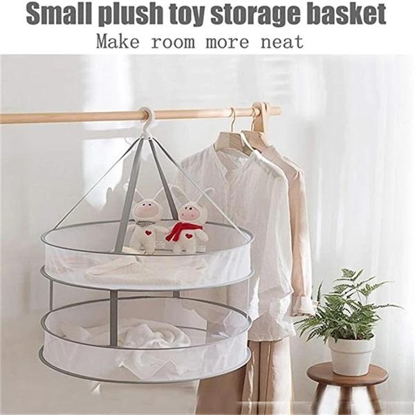 Mesh Drying Basket Hanging 2 Layer Foldable Gray