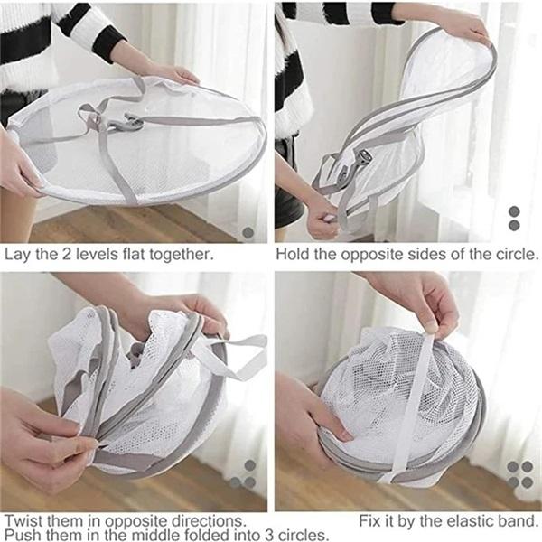 Mesh Drying Basket Hanging 2 Layer Foldable Gray