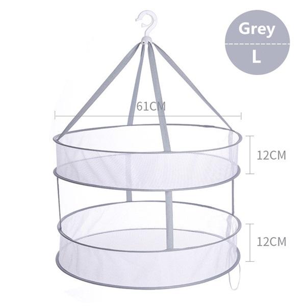 Mesh Drying Basket Hanging 2 Layer Foldable Gray