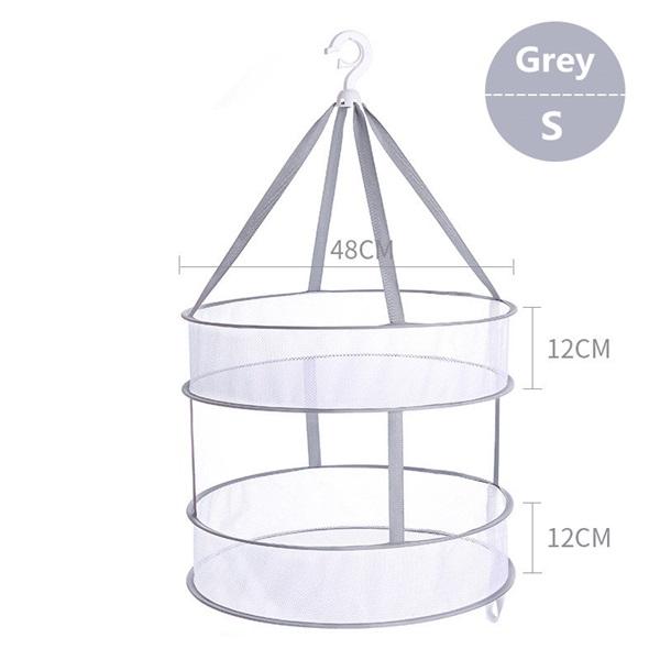 Mesh Drying Basket Hanging 2 Layer Foldable Gray