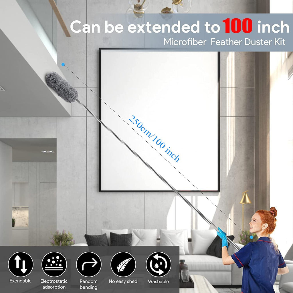 Microfiber Duster with Telescopic Pole up to 100 Inch