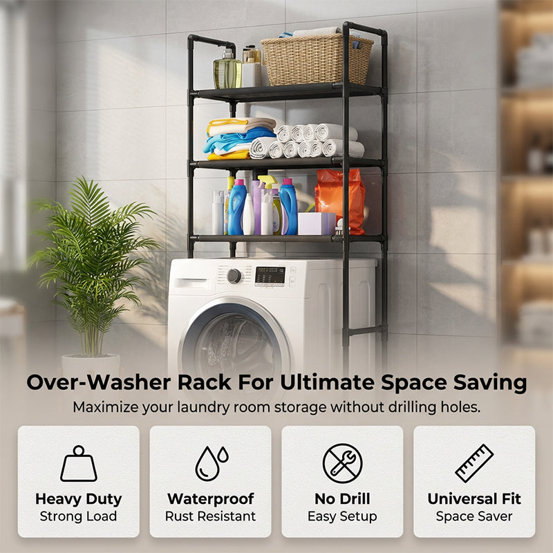 Over the Toilet Storage Rack 3 Tier No Drill Black or White