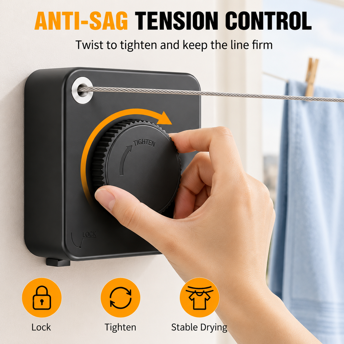 Retractable Clothesline Stainless Steel Cable Wall Mounted