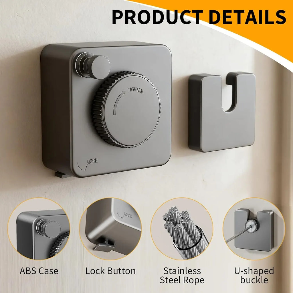 Retractable Clothesline Stainless Steel Cable Wall Mounted