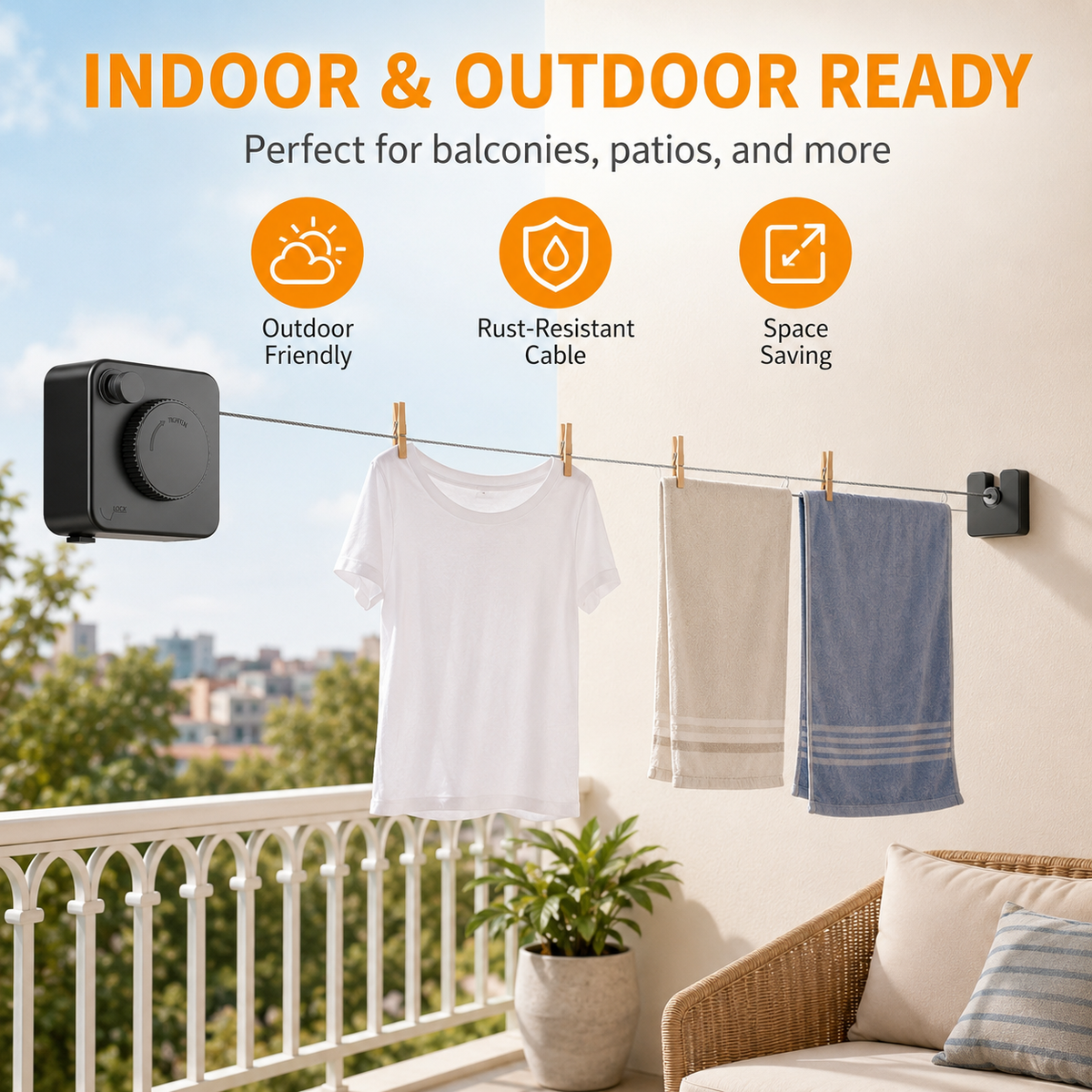 Retractable Clothesline Stainless Steel Cable Wall Mounted