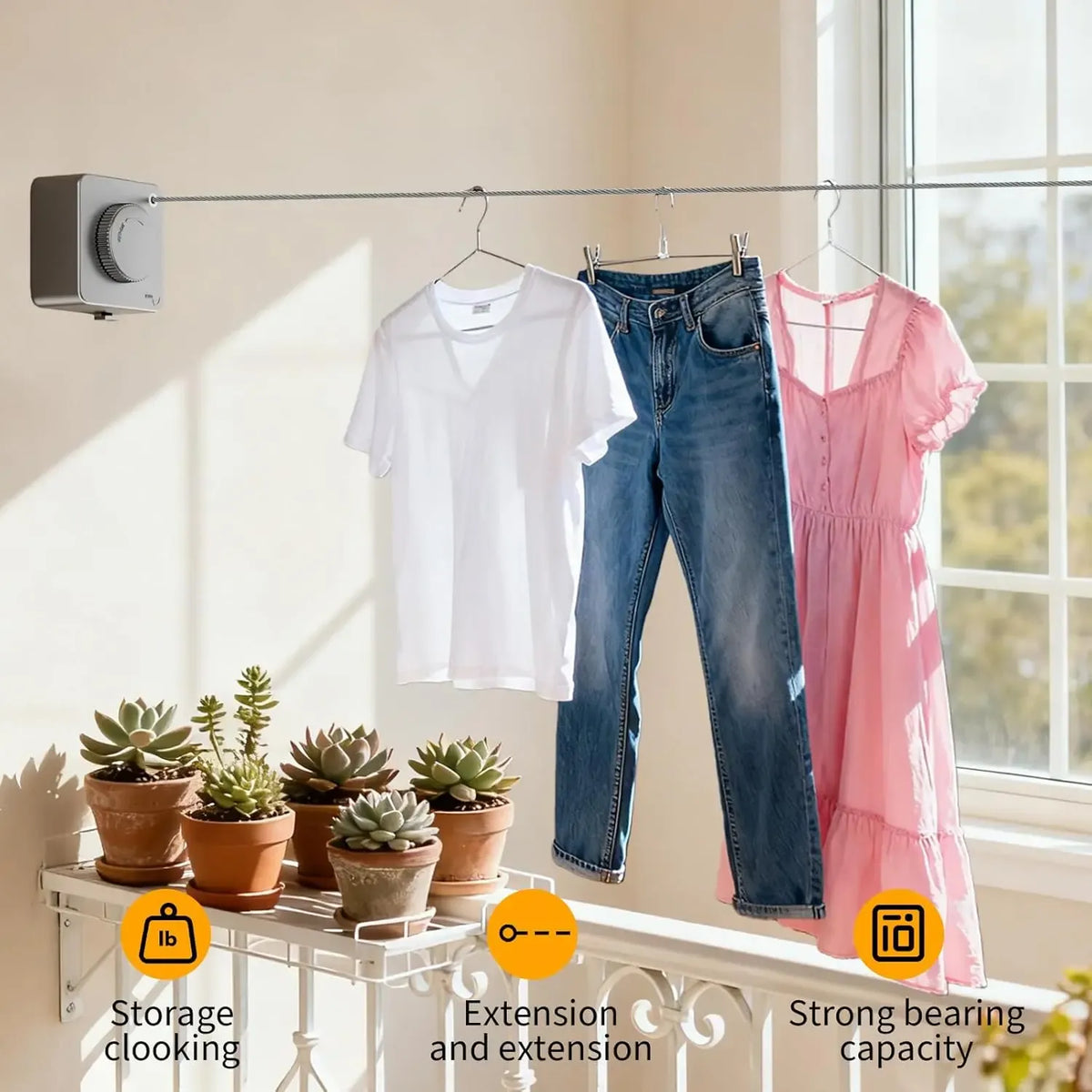Retractable Clothesline Stainless Steel Cable Wall Mounted