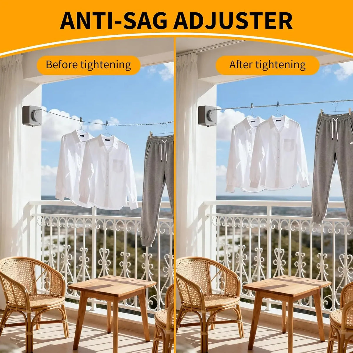 Retractable Clothesline Stainless Steel Cable Wall Mounted