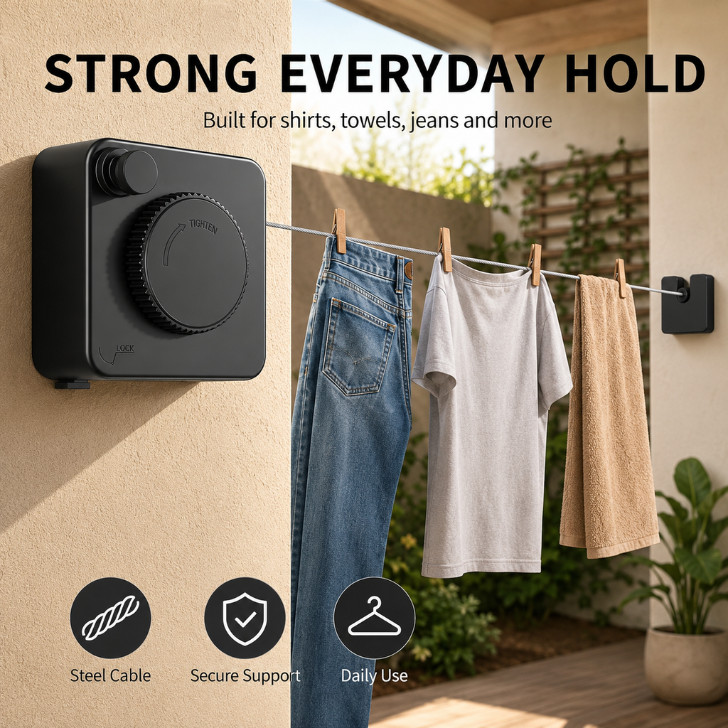 Retractable Clothesline Stainless Steel Cable Wall Mounted