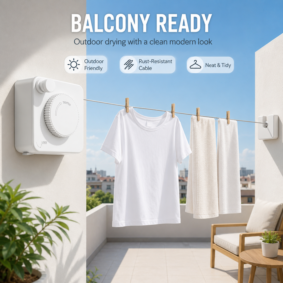 Retractable Clothesline Stainless Steel Cable Wall Mounted
