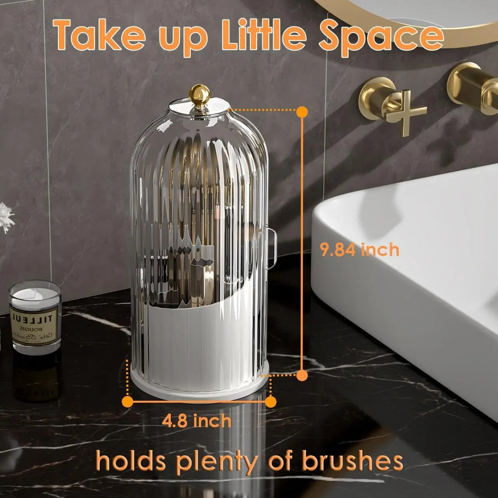Rotating Toothbrush Holder with Lid 9.8 x 4.8 Inch Clear and White
