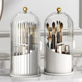 Rotating Toothbrush Holder with Lid 9.8 x 4.8 Inch Clear and White