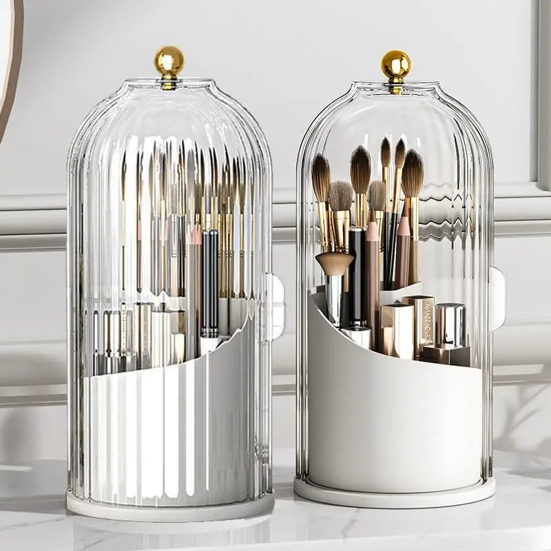Rotating Toothbrush Holder with Lid 9.8 x 4.8 Inch Clear and White