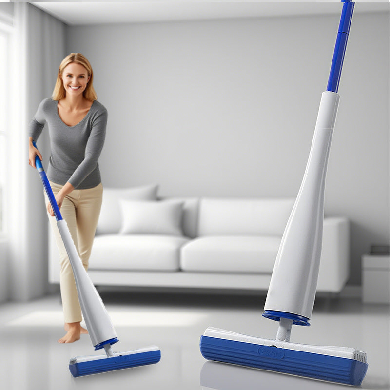 Self Wringing Mop 52.8 Inch with Replacement Heads White and Blue