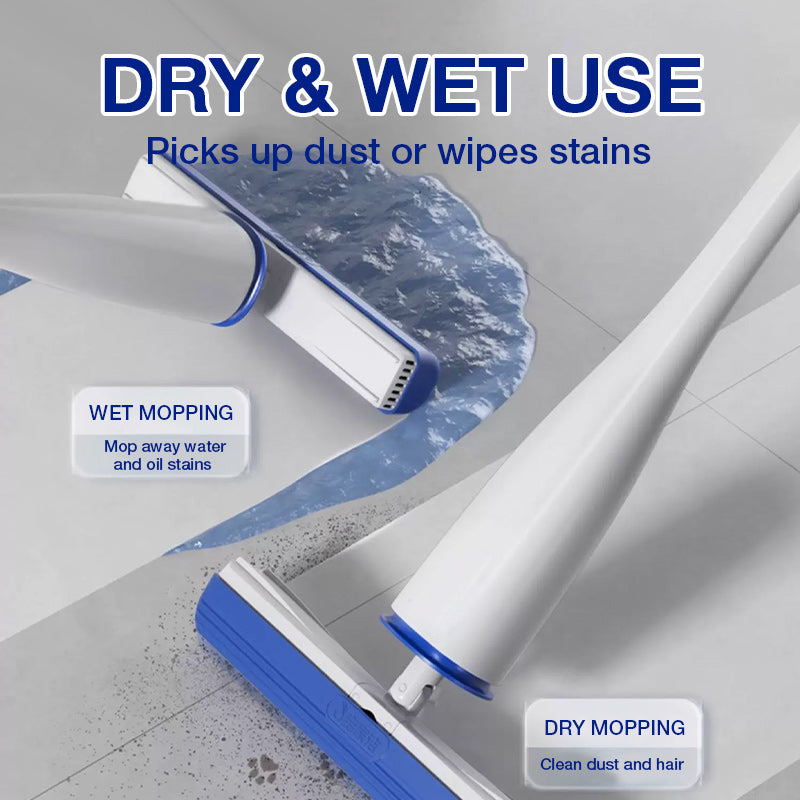 Self Wringing Mop 52.8 Inch with Replacement Heads White and Blue