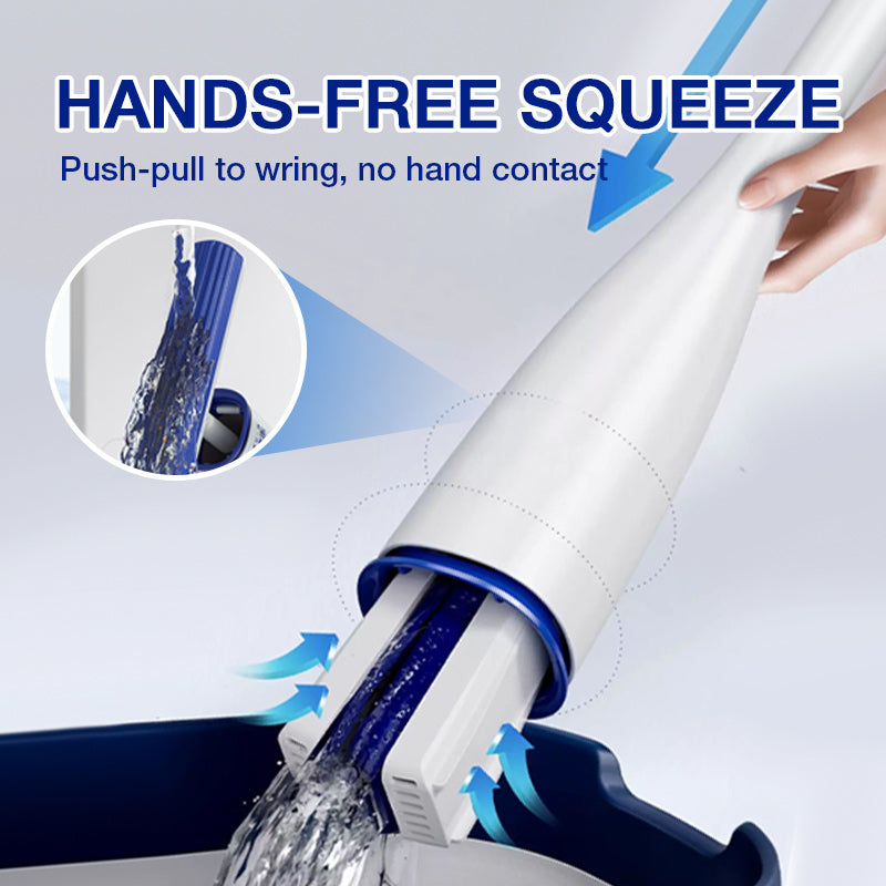 Self Wringing Mop 52.8 Inch with Replacement Heads White and Blue