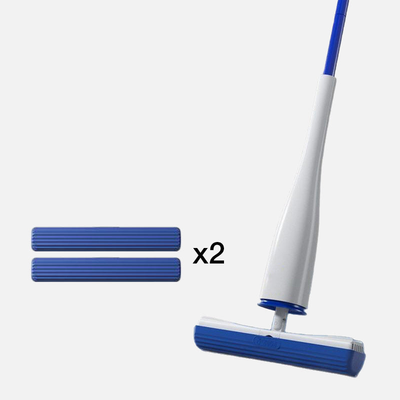 Self Wringing Mop 52.8 Inch with Replacement Heads White and Blue