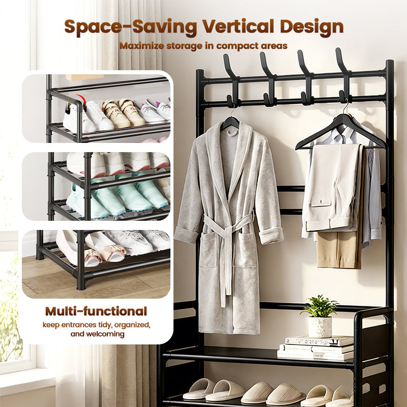 Shoe and Coat Rack with Hooks 4 or 5 Tier Black