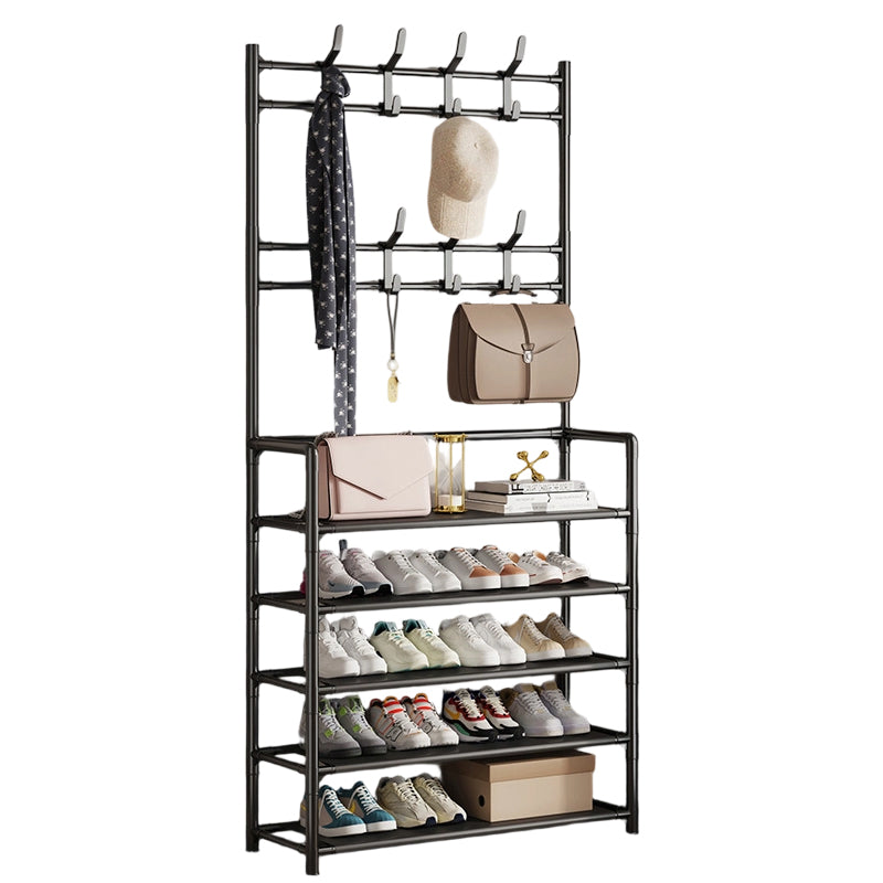Shoe and Coat Rack with Hooks 4 or 5 Tier Black