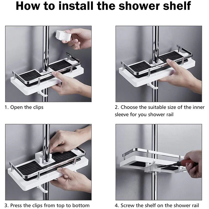 Shower Pole Caddy Shelf 11.8 x 4.7 Inch Adjustable Height