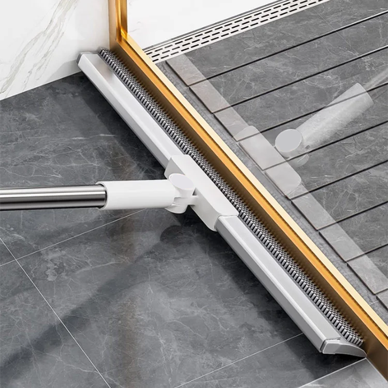Silicone Broom and Squeegee 2 in 1 Long Handle Gray