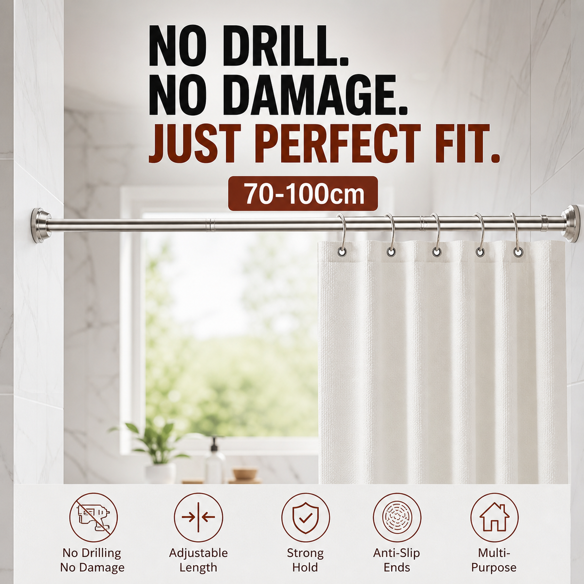 Tension Rod No Drill Adjustable 28.1 to 102.8 Inch Stainless Steel