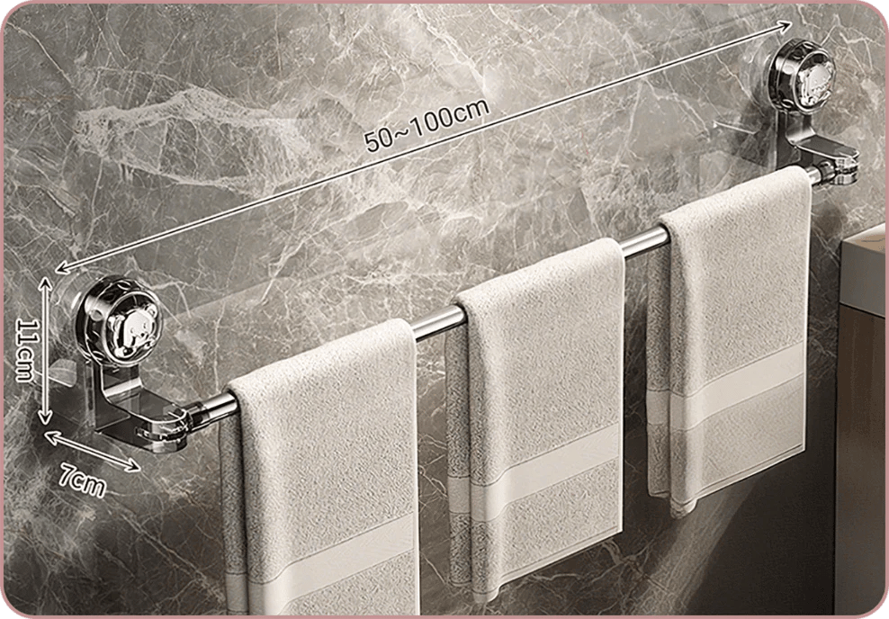 Towel Bar Suction Cup Adjustable 19.7 to 39.4 Inch Stainless Steel