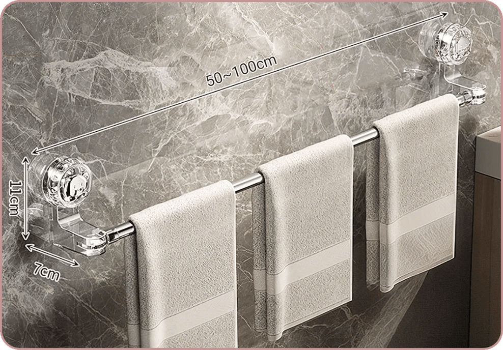 Towel Bar Suction Cup Adjustable 19.7 to 39.4 Inch Stainless Steel