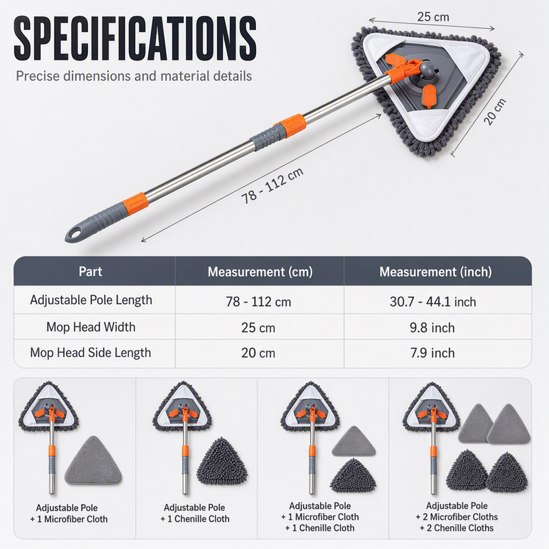 Triangle Mop with Telescopic Pole 30.7 to 44.1 Inch