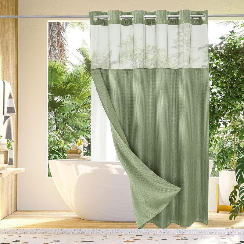 Waffle Shower Curtain with Snap In Liner 72 x 74.8 Inch