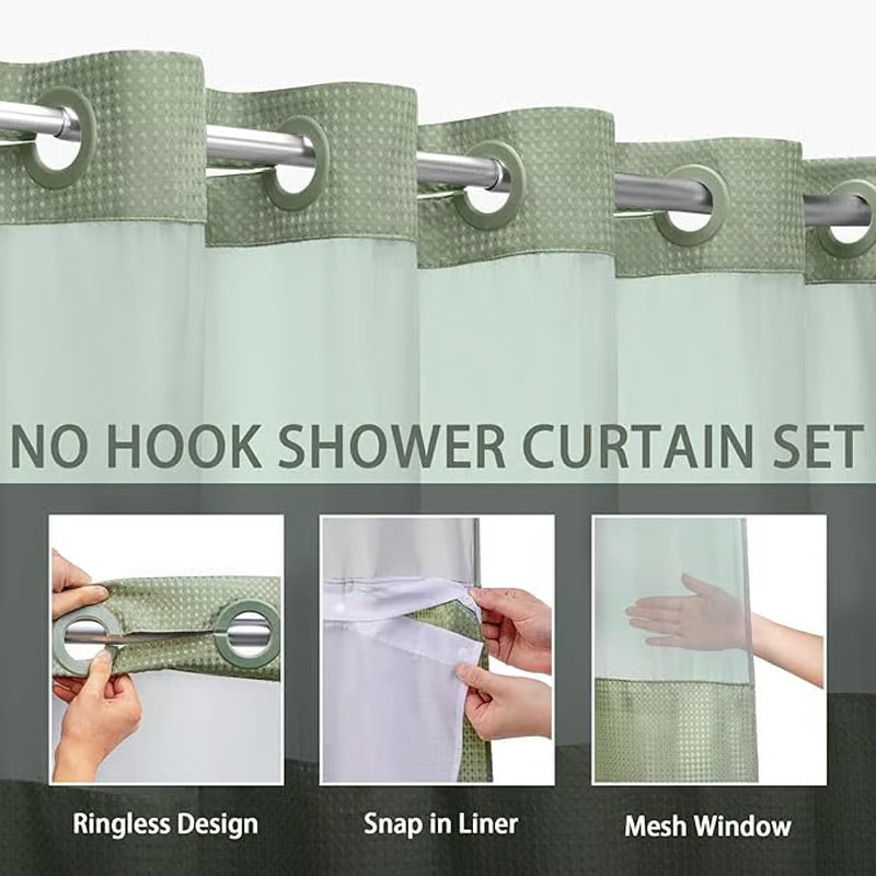 Waffle Shower Curtain with Snap In Liner 72 x 74.8 Inch