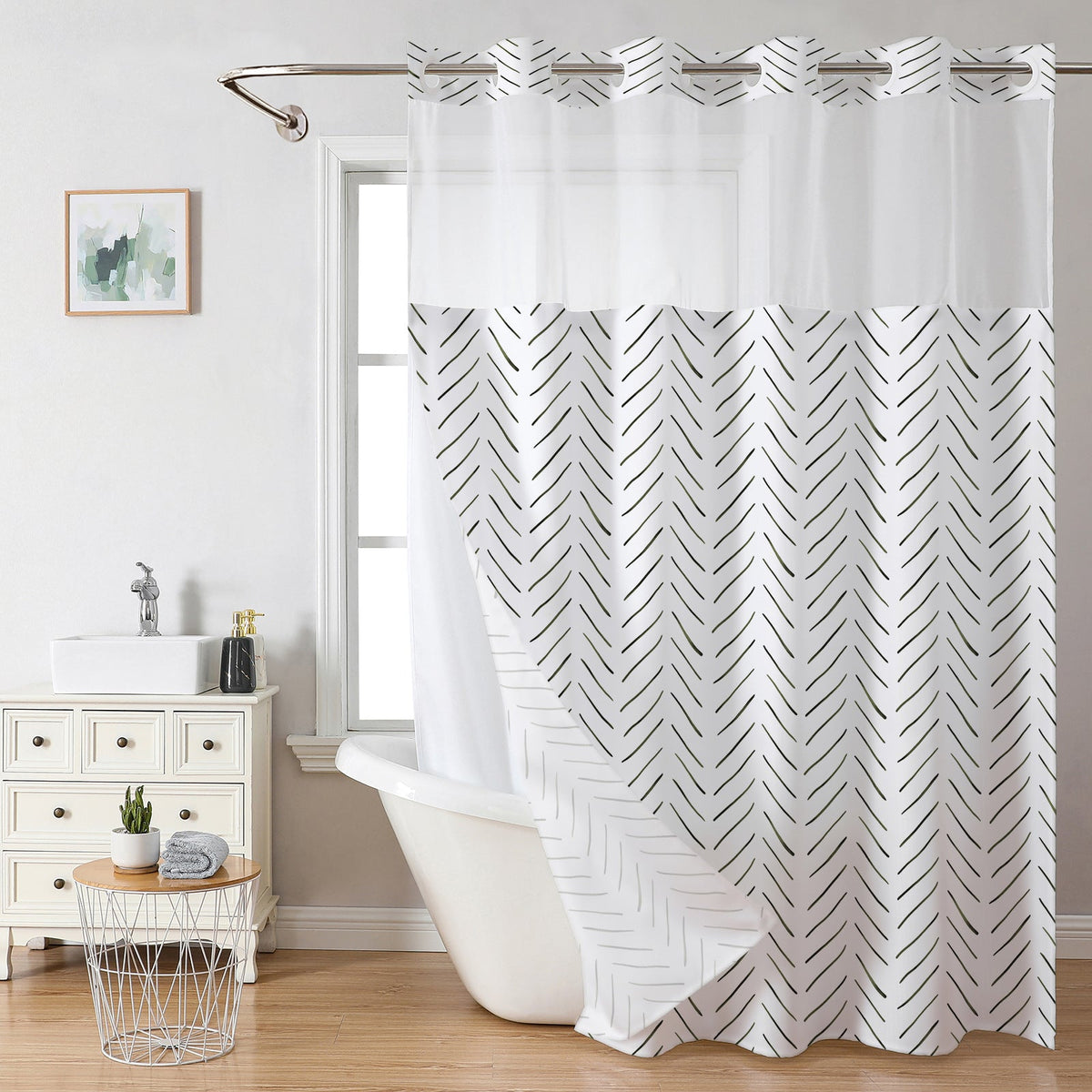 Waffle Shower Curtain with Snap In Liner 72 x 74.8 Inch
