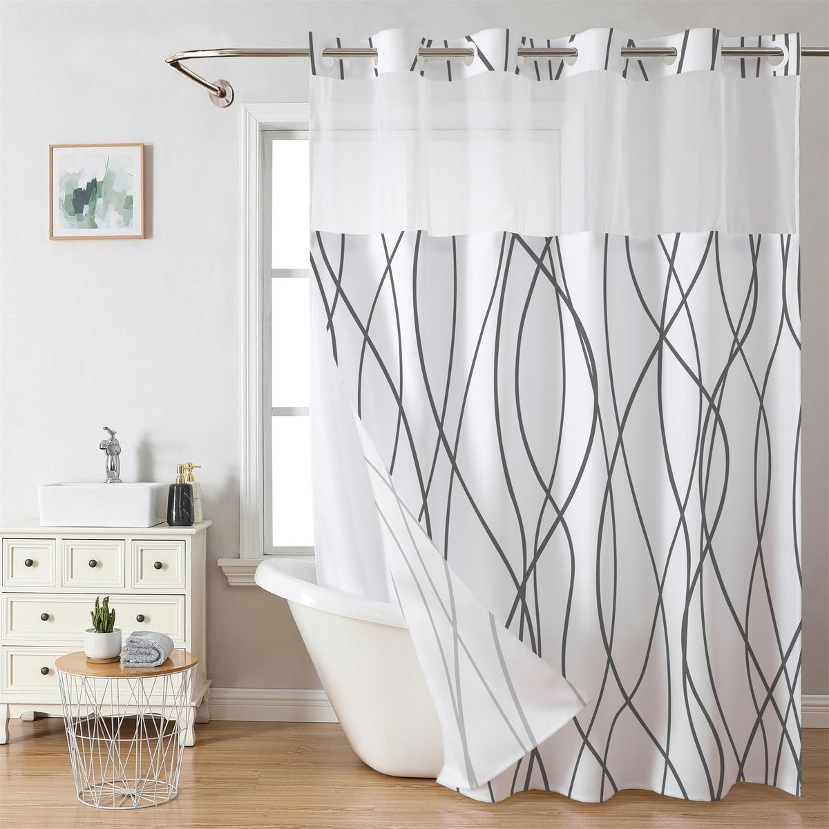 Waffle Shower Curtain with Snap In Liner 72 x 74.8 Inch
