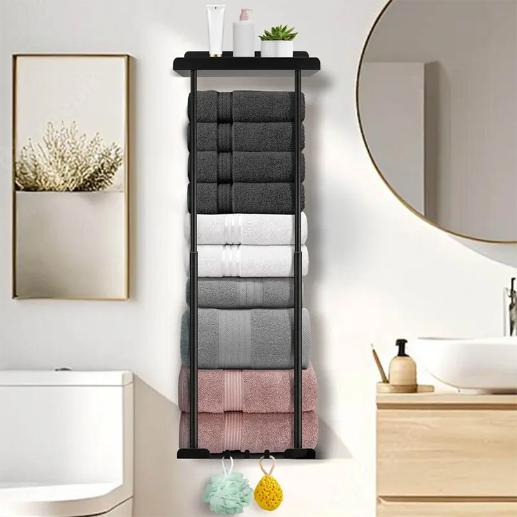 Wall Towel Rack with Shelf Adjustable Height 15 to 29.5 Inch