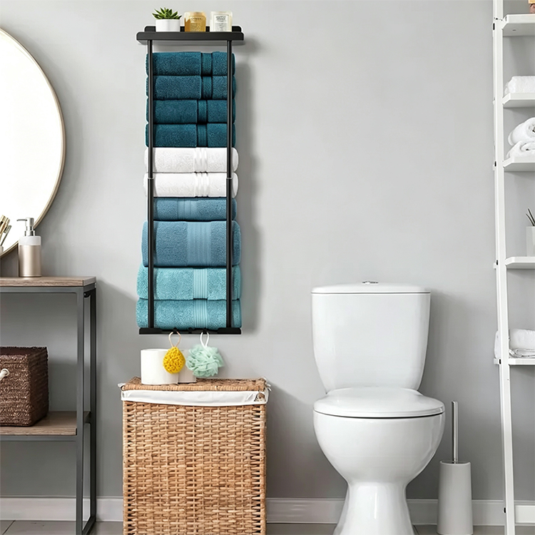 Wall Towel Rack with Shelf Adjustable Height 15 to 29.5 Inch