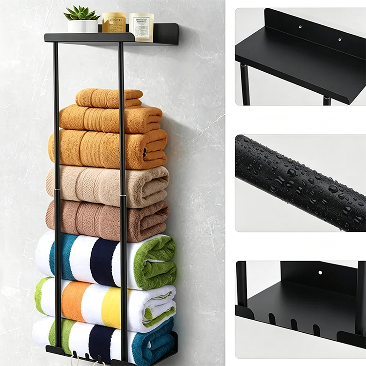 Wall Towel Rack with Shelf Adjustable Height 15 to 29.5 Inch