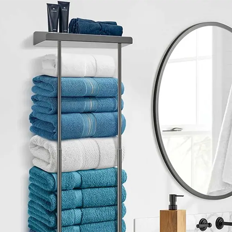 Wall Towel Rack with Shelf Adjustable Height 15 to 29.5 Inch