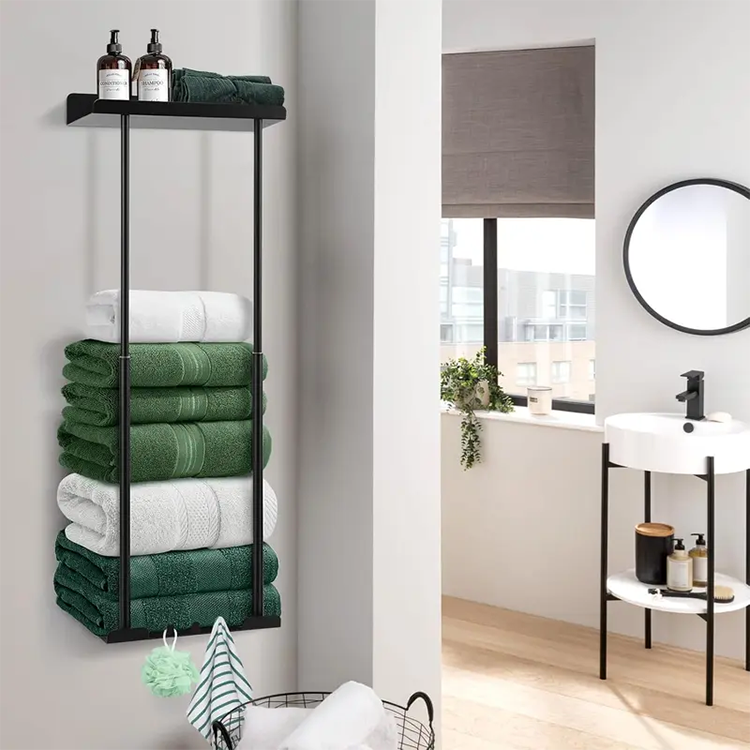 Wall Towel Rack with Shelf Adjustable Height 15 to 29.5 Inch