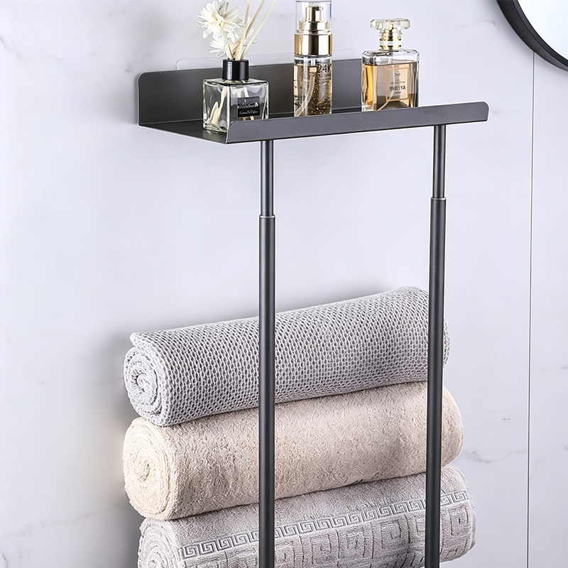 Wall Towel Rack with Shelf Adjustable Height 15 to 29.5 Inch