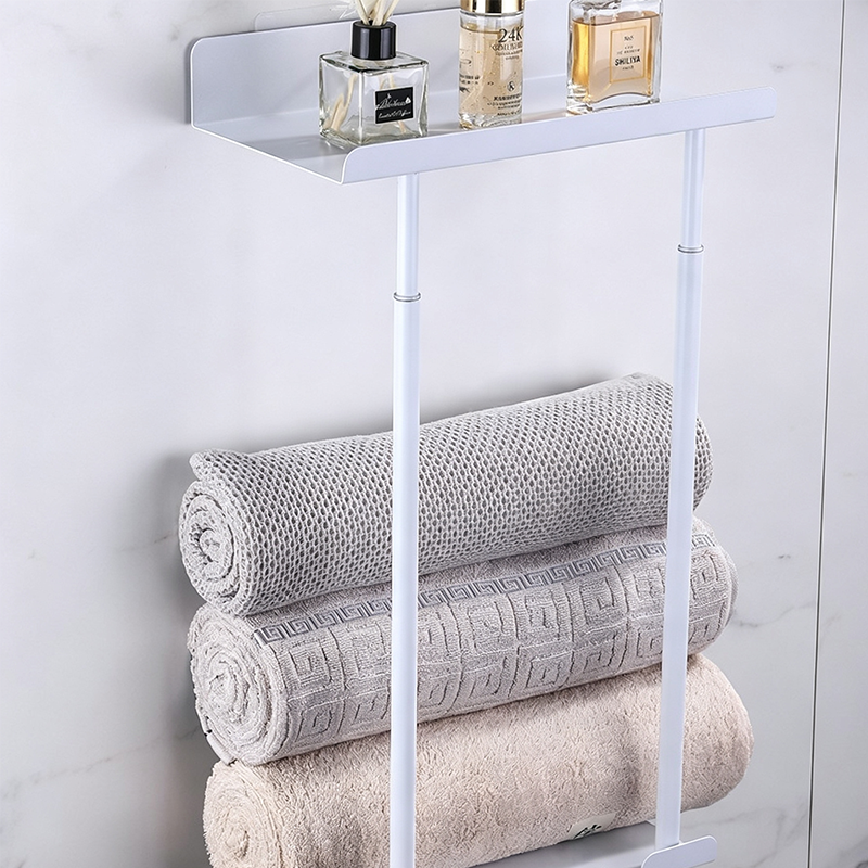 Wall Towel Rack with Shelf Adjustable Height 15 to 29.5 Inch