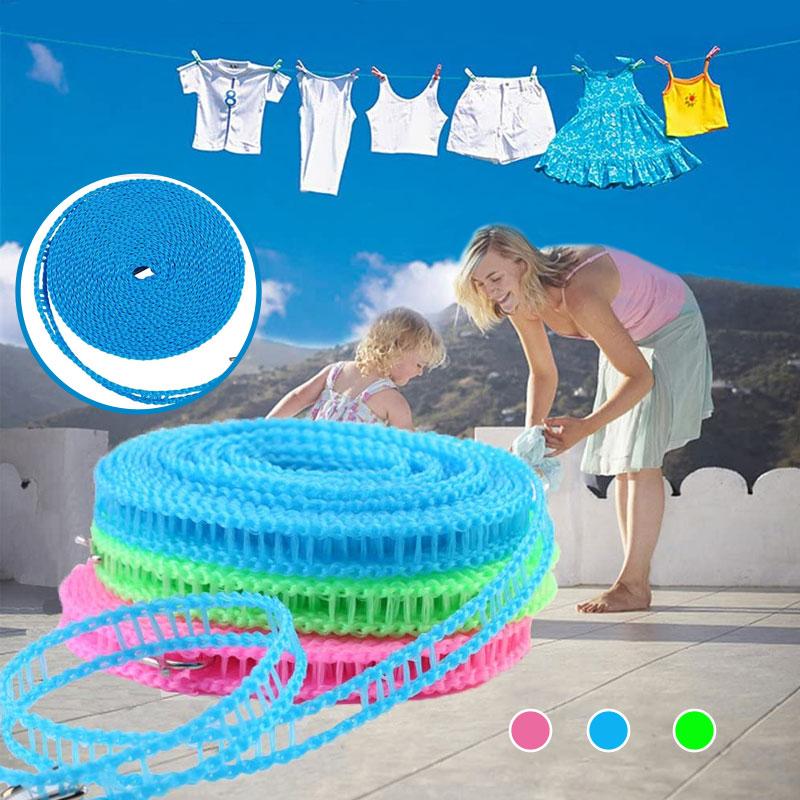 Windproof Clothesline 32.8 Ft Nylon with Hooks